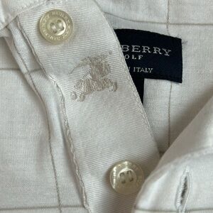 Mens Burberry golf polo shirt white tan size medium